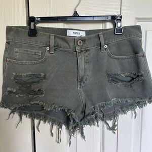 Pistola olive green cut off denim shorts size 29